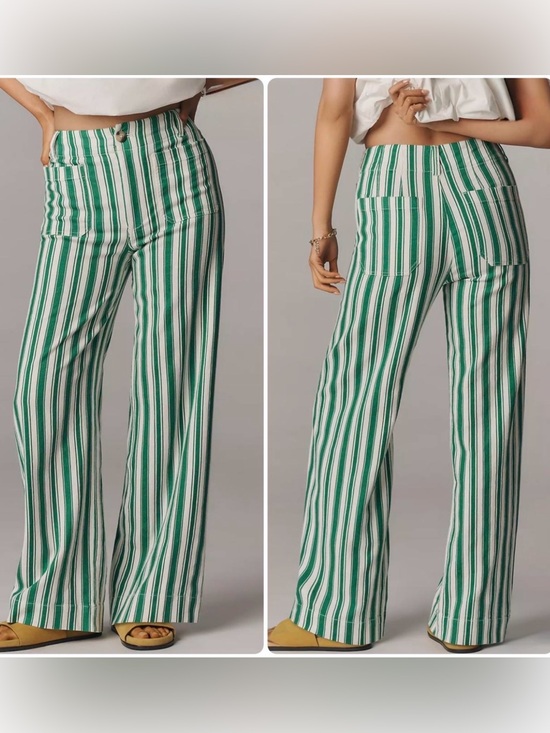 Maeve Pants - 🌿 Maeve Anthropologie The Colette Striped Wide-Leg Pants Green White Size 28